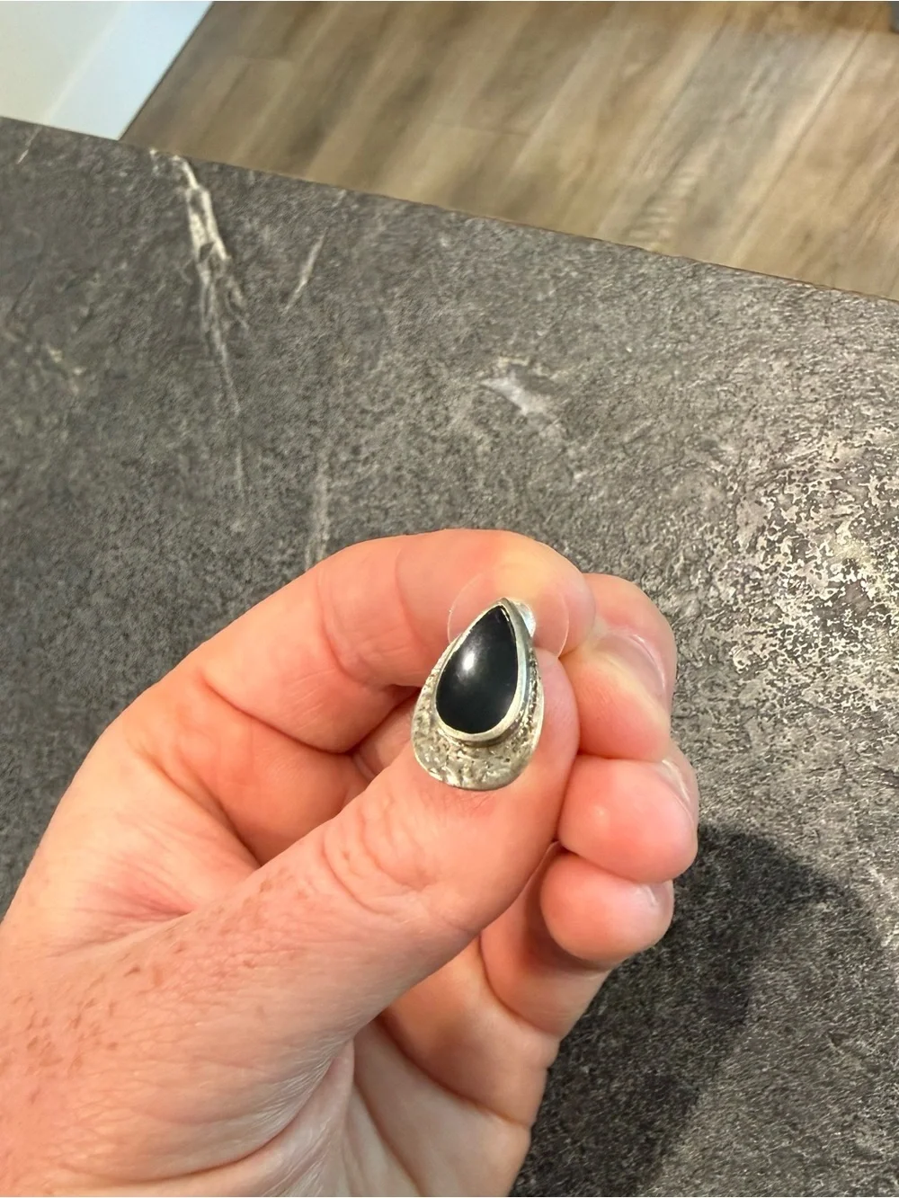 Vintage 925 silver teardrop earrings black onyx precious pair